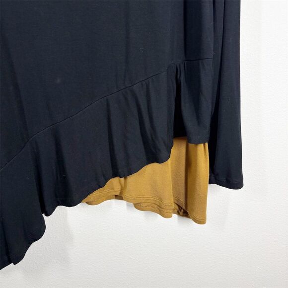 LOGO Lori Goldstein Asymmetric Stretch Jersey Long Sleeve Top Size L Black‎ Gold - Picture 4 of 10